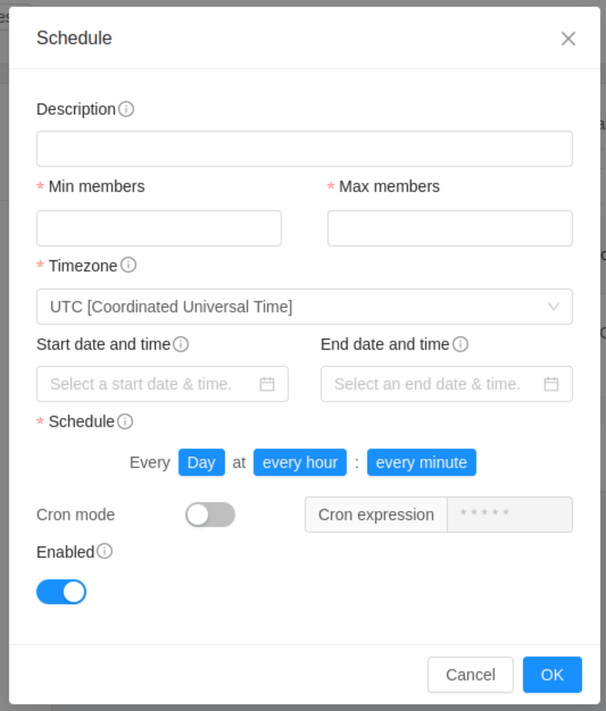 AutoScale Instance Group schedule form.